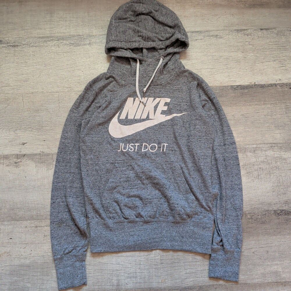 Nike Women's Grey Hoodie Just Do It Swoosh Logo Pullover Size S